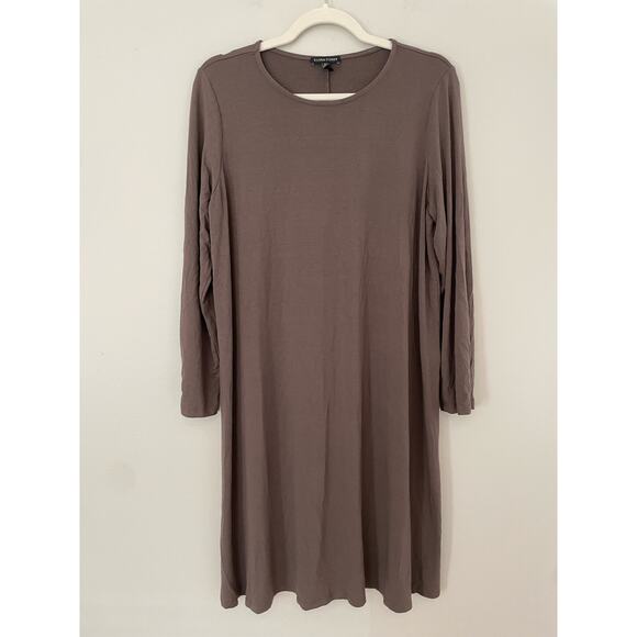 Eileen Fisher Size L Brown Dress Long Sleeves Stretch Viscose/Spandex - Picture 1 of 6